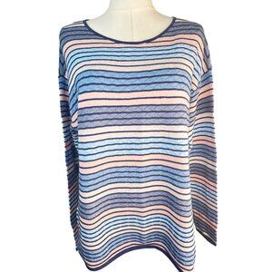 Mansted Large Striped Eco Cotton Sweater Blue & Pink Lightweight Long Sleeve